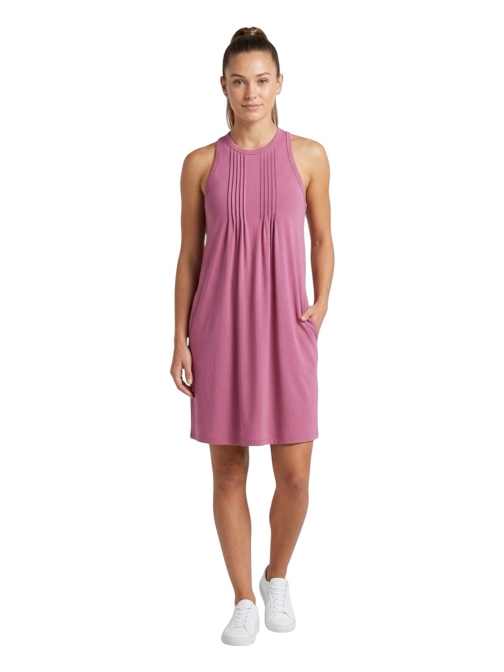 SheBird Pleated Tunic Sleeveless Built-In Bra Pink Tank Dress Women Size XS